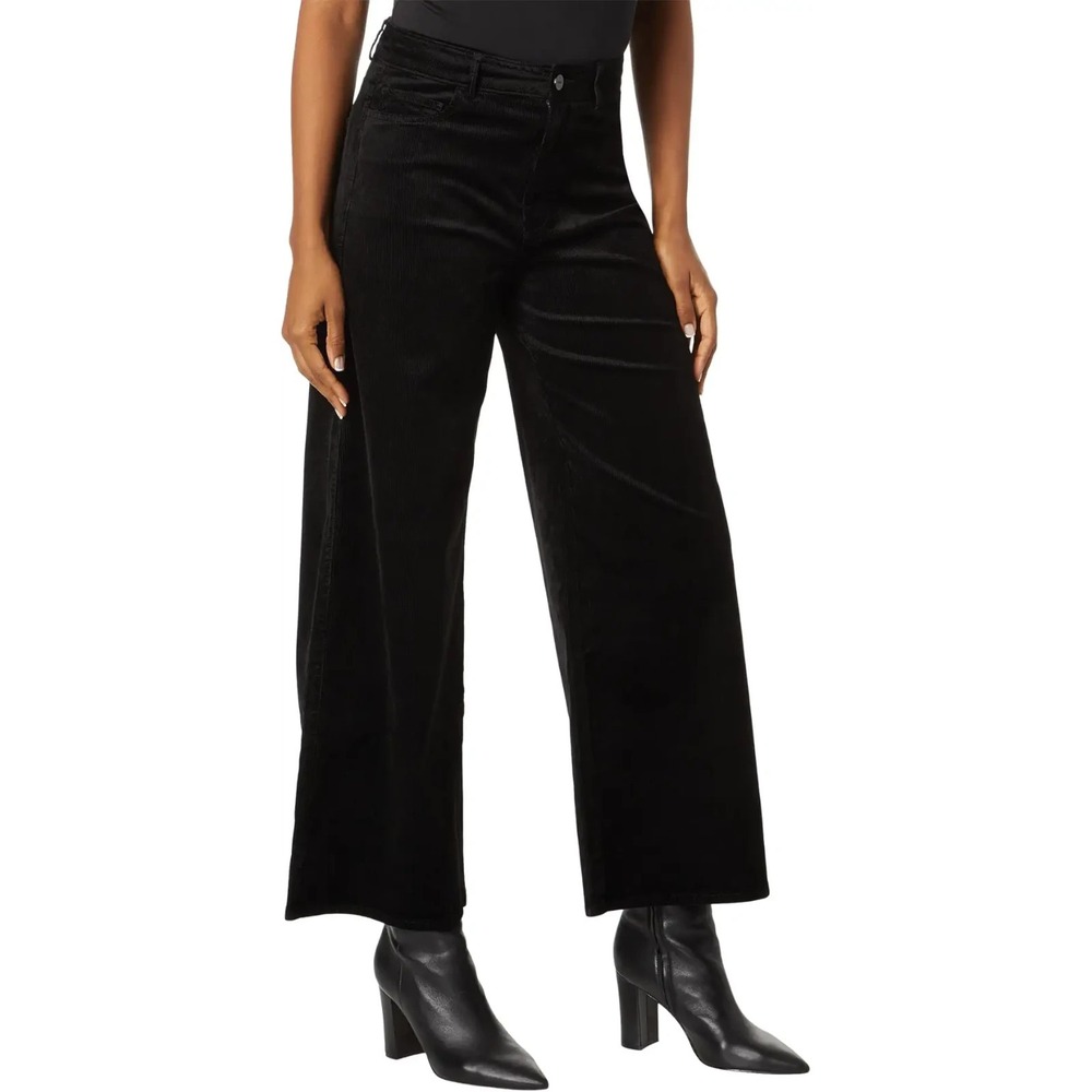 PAIGE Harper Velvet Corduroy Ankle Pants Wide Leg Corduroy Size 32 Black NEW